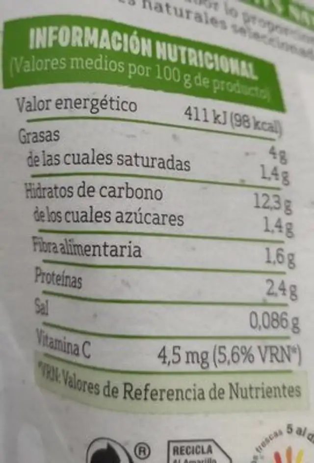 Patatitas a las finas hierbas nutrition facts table
