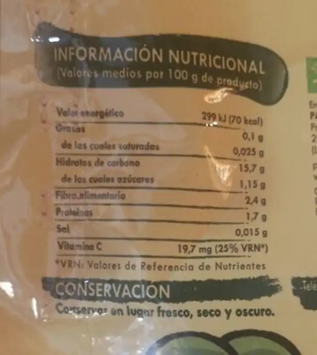 Patatas especial roja nutrition facts table