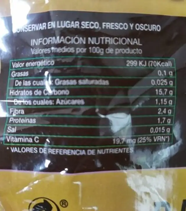 Patatas Premium nutrition facts table