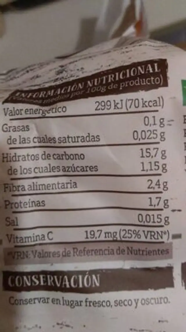 Patatas especiales para freír nutrition facts table