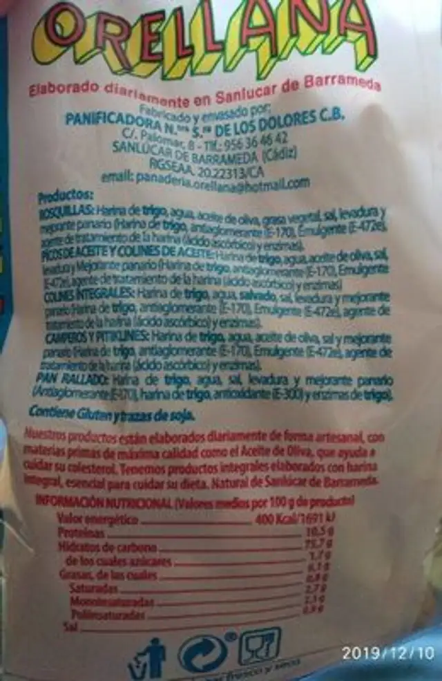 Picos de aceite y rosquillas nutrition facts table