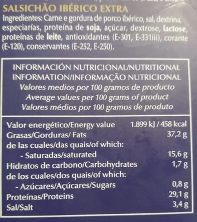 Surtido de ibéricos chorizo y salchichón ibéricos nutrition facts table