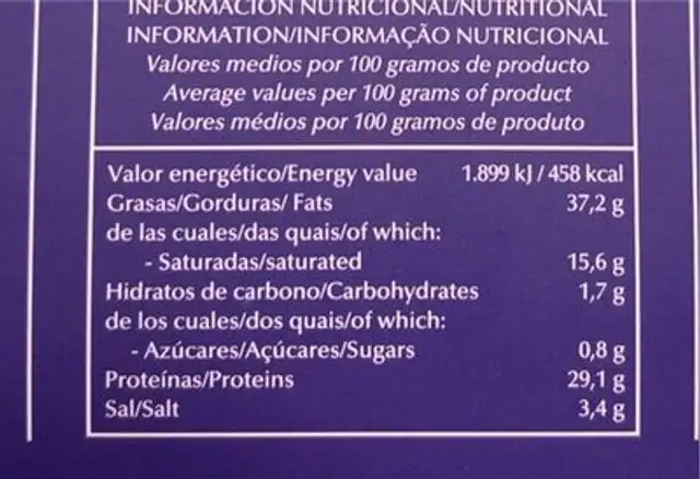 Surtido de ibéricos jamón ibérico de cebo, chorizo nutrition facts table