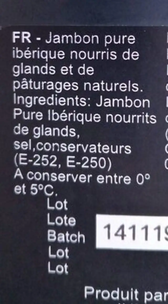 Jambon ibérique puro de bellota nutrition facts table