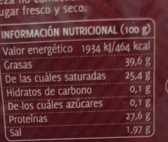 Queso de cabra curado untado con pimentón nutrition facts table