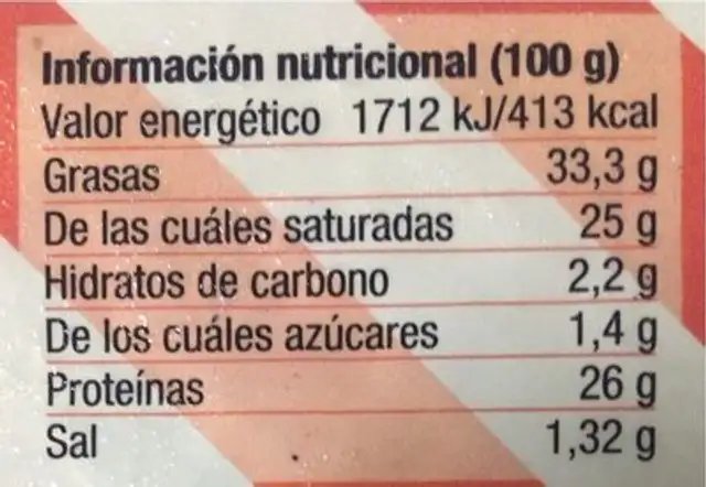 Queso de cabra semicurado con pimenton nutrition facts table