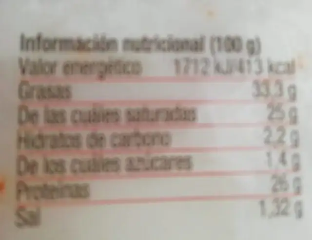 Queso cabra semicurado nutrition facts table
