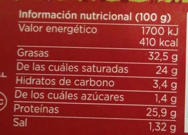 Queso de mezcla canario untado con pimentón nutrition facts table