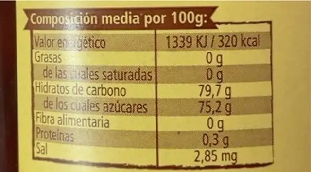 Miel de castaño nutrition facts table