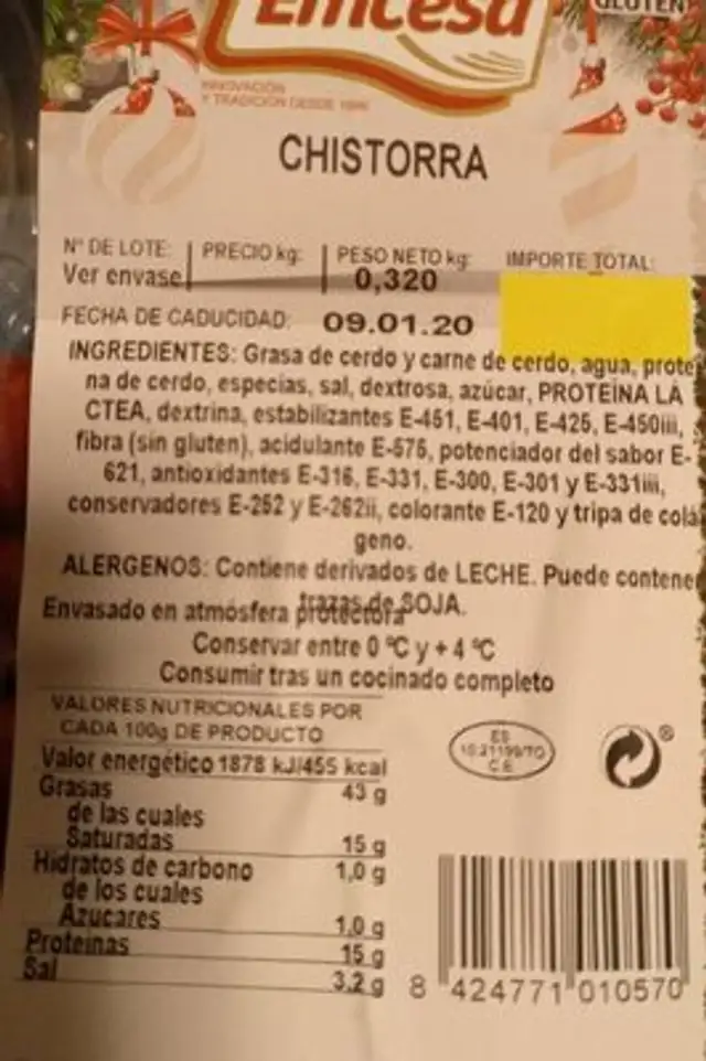 Chistorra nutrition facts table