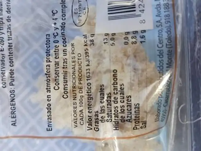 Butifarra blanca pincho nutrition facts table