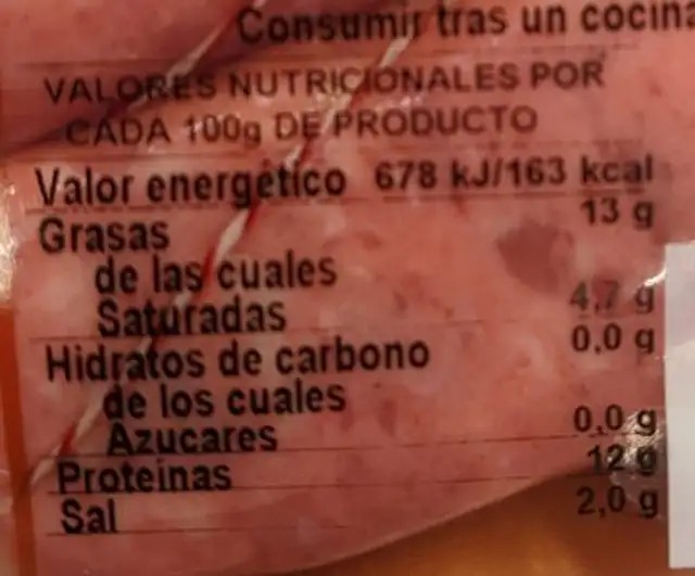Longaniza fresca blanca nutrition facts table