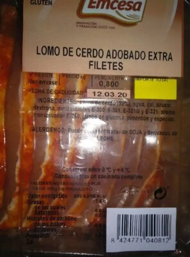 Lomo de cerdo adobado extra nutrition facts table