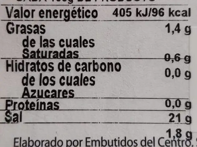 Lomo de cerdo al ajillo extra nutrition facts table