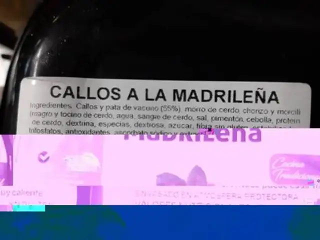 Callos a la Madrileña ingredients label