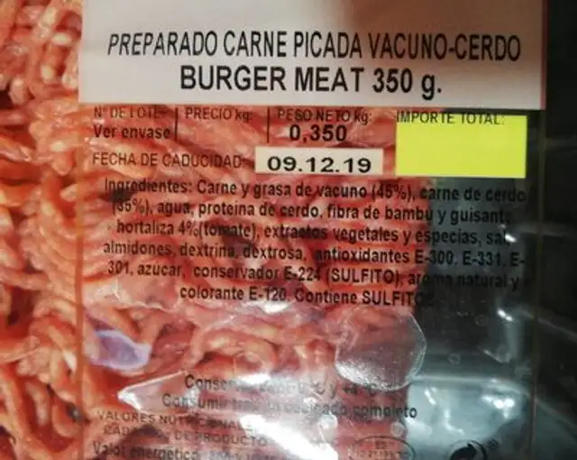 Preparado carne picada vacuno-cerdo nutrition facts table