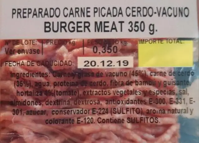 Preparado carne picada cerdo-vacuno 350g nutrition facts table