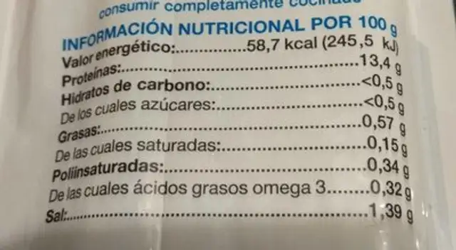 Lomos de bacalao nutrition facts table