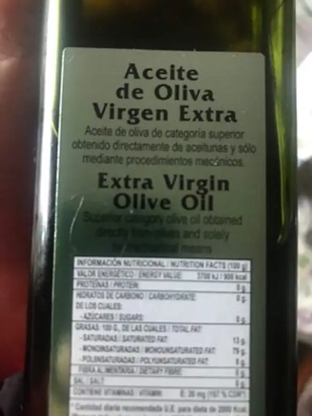 aceite de oliva virgen extra ingredients label