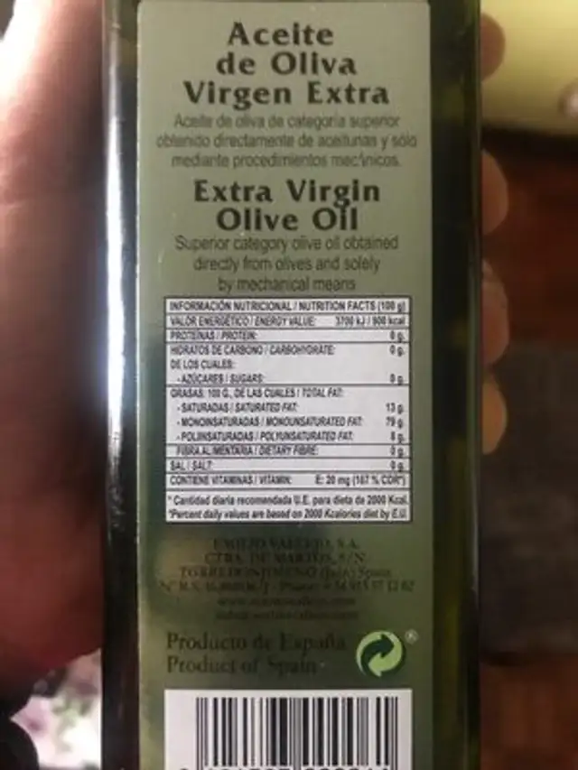 aceite de oliva virgen extra nutrition facts table