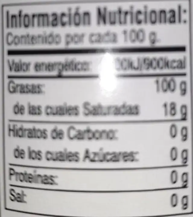 Aceite de oliva virgen extra nutrition facts table