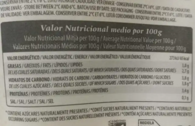 Kefir nutrition facts table