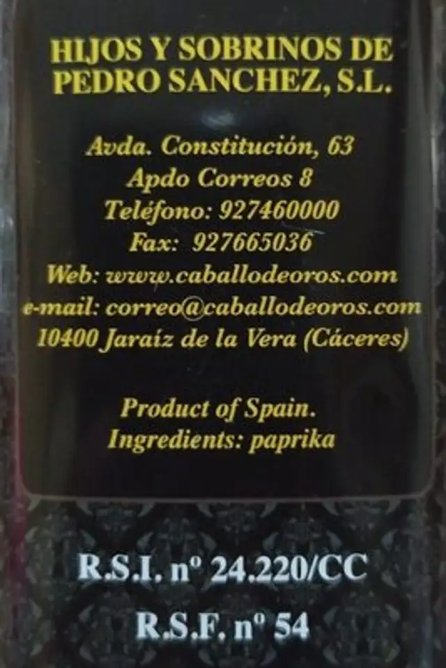 Caballo de oros nutrition facts table