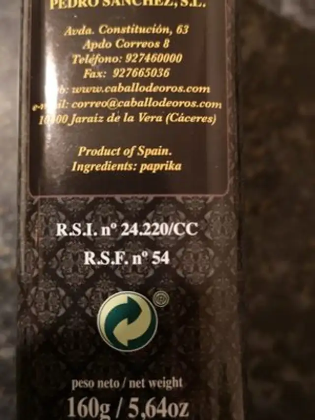 Pimento de la vera ingredients label