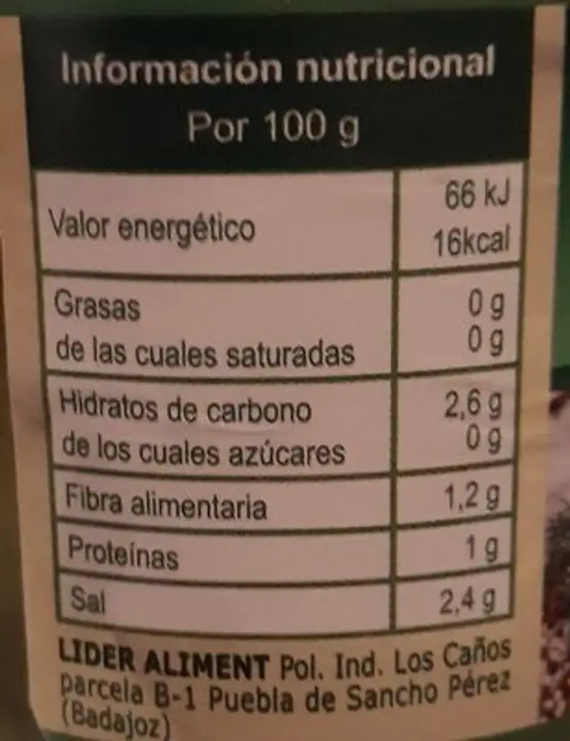 Pepinillos en rodajas nutrition facts table