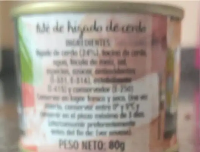Pate nutrition facts table