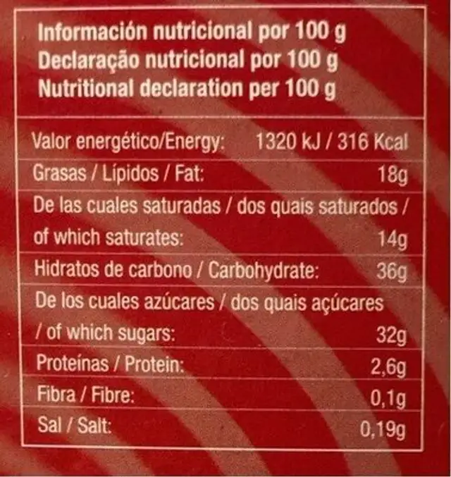 Bombón Cheesecake nutrition facts table