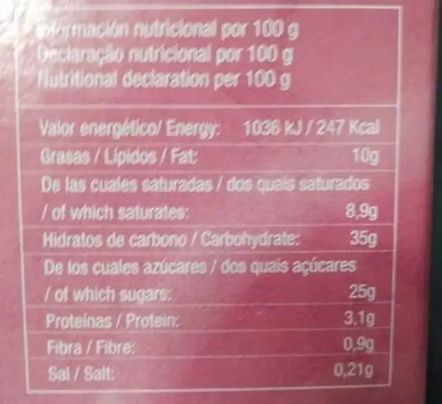 Conos cheesecake y fresa nutrition facts table