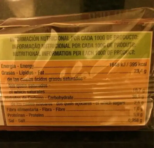 Masa para hojaldre nutrition facts table