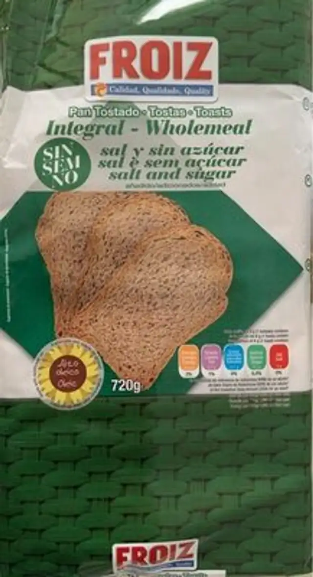 Pan tostado integral sin sal y sin azucar front packaging