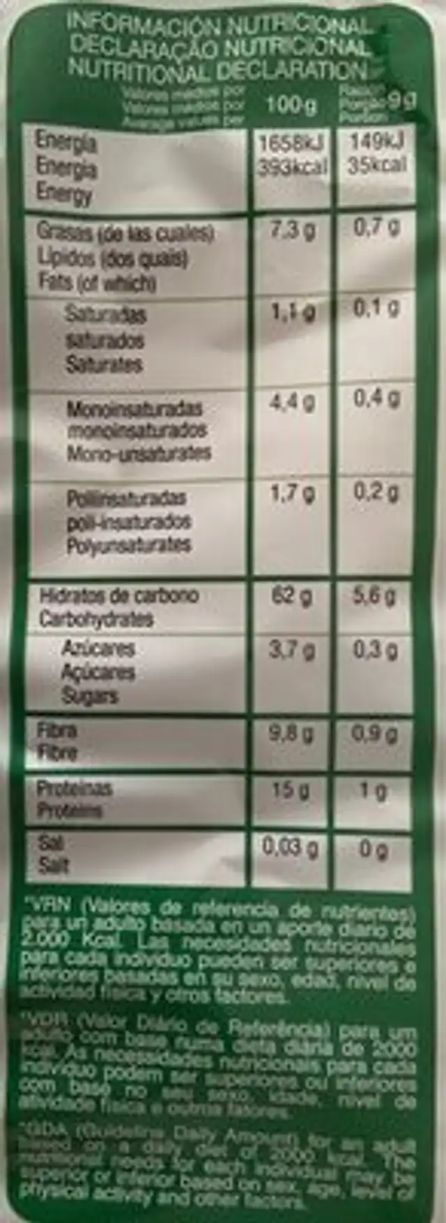 Pan tostado integral sin sal y sin azucar nutrition facts table