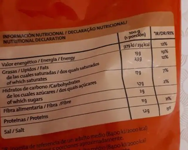 Nuggets de pollo nutrition facts table
