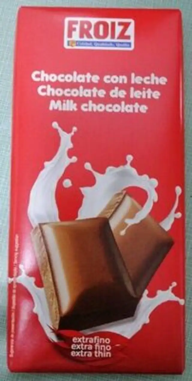 Chocolate con leche front packaging