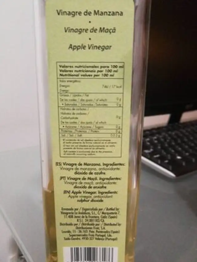 Vinagre de manzana nutrition facts table
