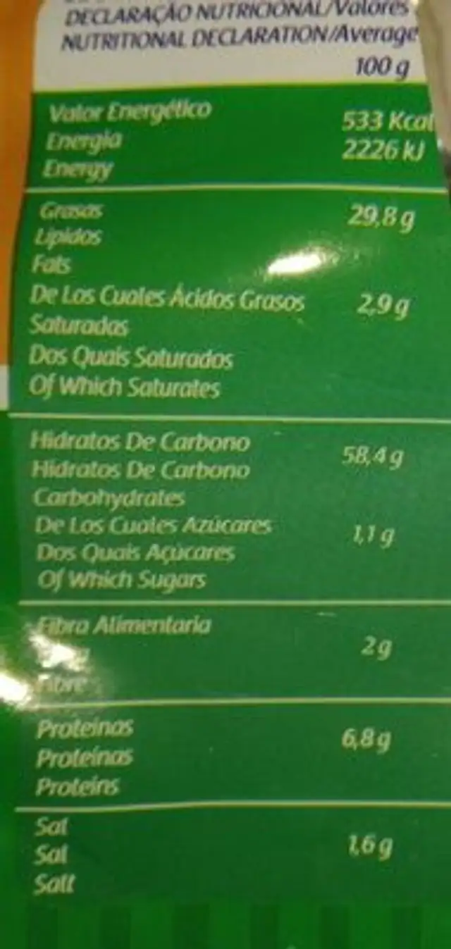 Tortitas de maiz nutrition facts table