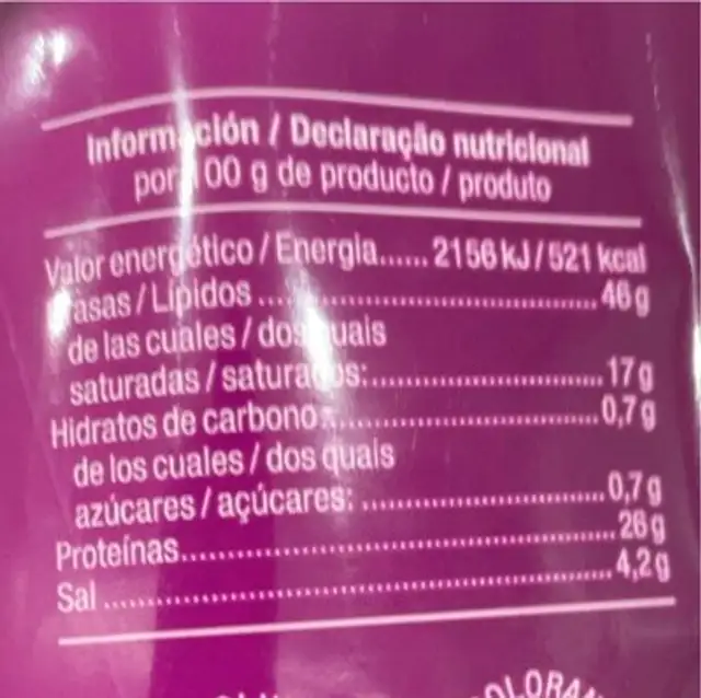 Mini snacks chorizo nutrition facts table