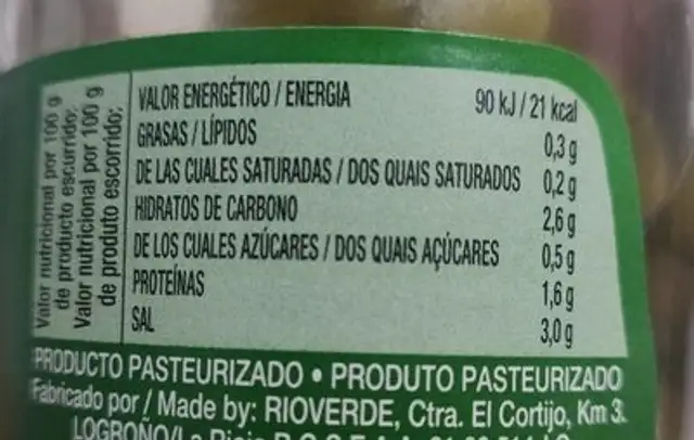 Pepinillos sabor anchoa nutrition facts table