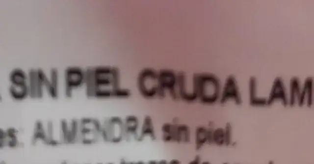 Almendra sin piel cruda laminada ingredients label