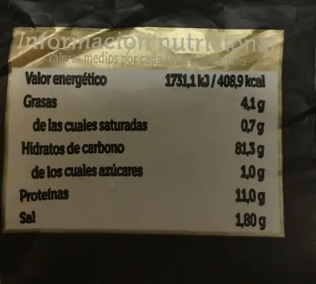 Camperos de pan nutrition facts table