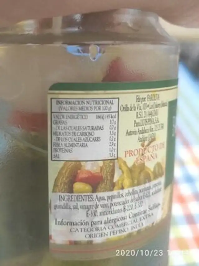 Banderillas picantes en vinagre nutrition facts table