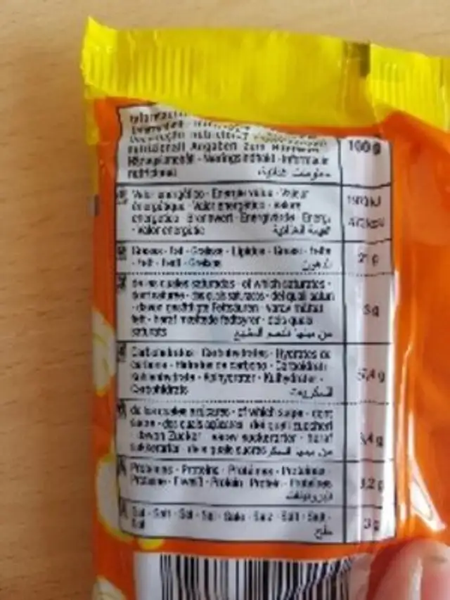 Unknown nutrition facts table