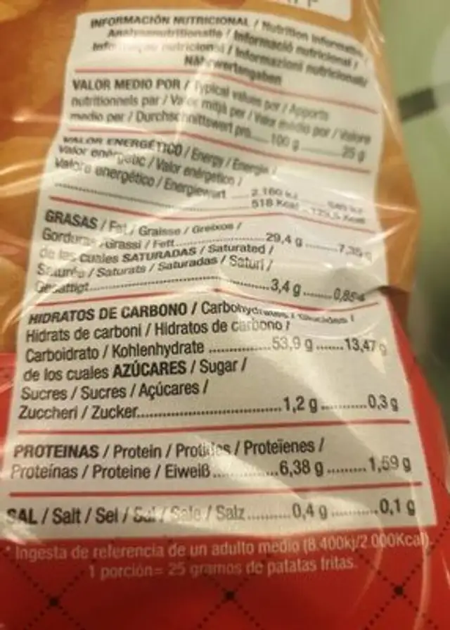 patatas fritas nutrition facts table