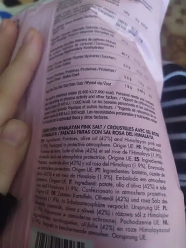 Himalayan salt potato crisps ingredients label