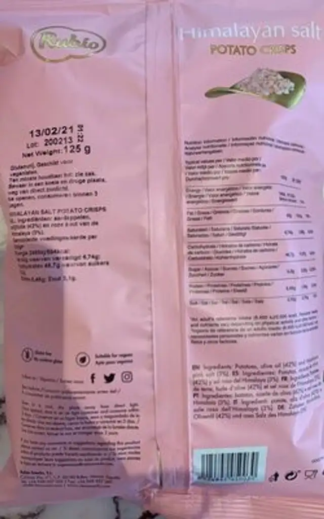 Himalayan salt potato crisps nutrition facts table