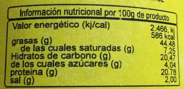 Mezcla de frutos secos tostados con sal nutrition facts table