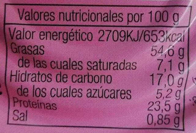 Mix cacahuetes y almendras nutrition facts table
